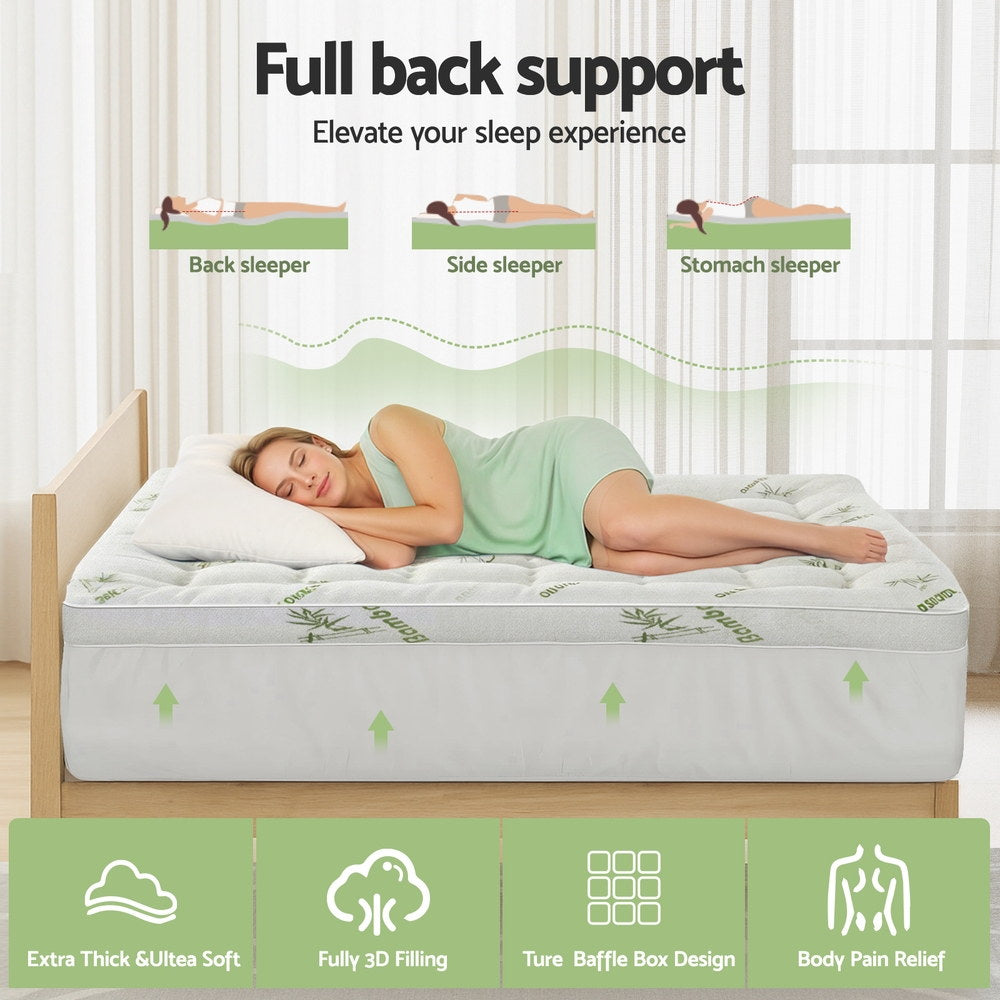 Giselle Bedding 1500GSM Pillowtop Mattress Topper Bamboo Mattress Pad for Back Pain Relief Washable 11cm TOPPER-BAM-11-D
