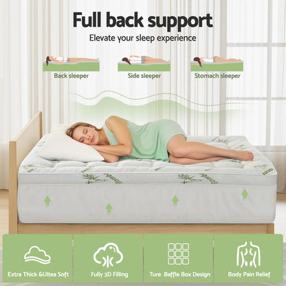 Giselle Bedding 1500GSM Pillowtop Mattress Topper Bamboo Mattress Pad for Back Pain Relief Washable 11cm TOPPER-BAM-11-D