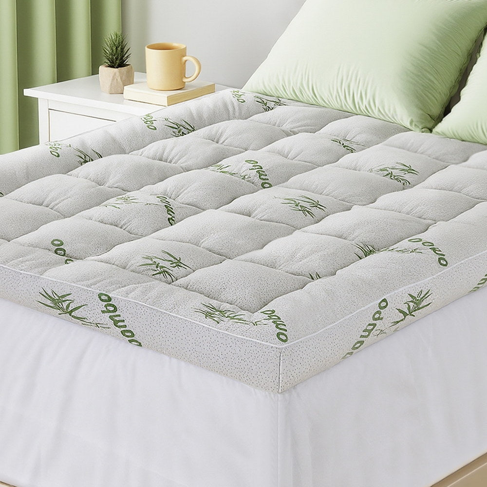 Giselle Bedding 1500GSM Pillowtop Mattress Topper Bamboo Mattress Pad for Back Pain Relief Washable 11cm TOPPER-BAM-11-D