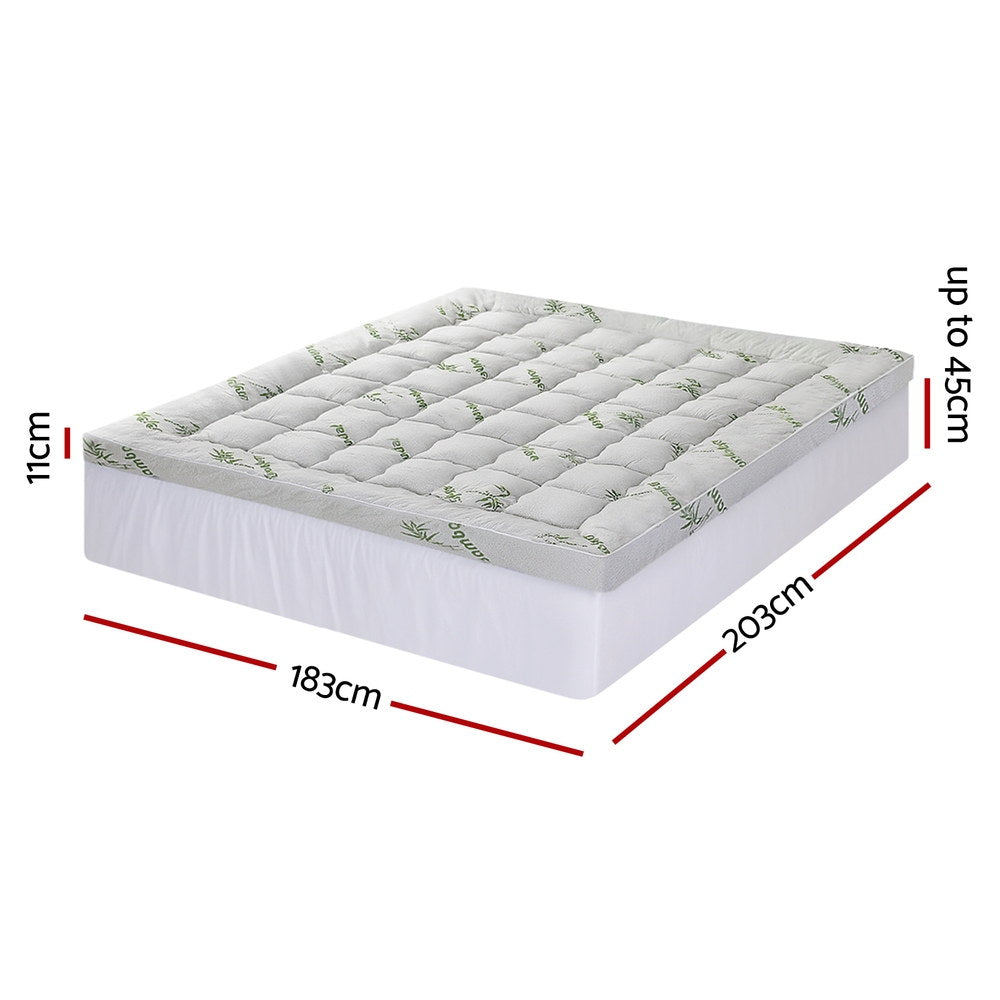Giselle Bedding 1500GSM Pillowtop Mattress Topper Bamboo Mattress Pad for Back Pain Relief Washable 11cm TOPPER-BAM-11-K