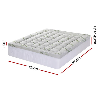 Giselle Bedding 1500GSM Pillowtop Mattress Topper Bamboo Mattress Pad for Back Pain Relief Washable 11cm TOPPER-BAM-11-K