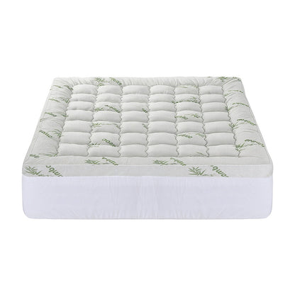 Giselle Bedding 1500GSM Pillowtop Mattress Topper Bamboo Mattress Pad for Back Pain Relief Washable 11cm TOPPER-BAM-11-K