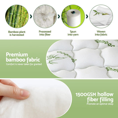 Giselle Bedding 1500GSM Pillowtop Mattress Topper Bamboo Mattress Pad for Back Pain Relief Washable 11cm TOPPER-BAM-11-K