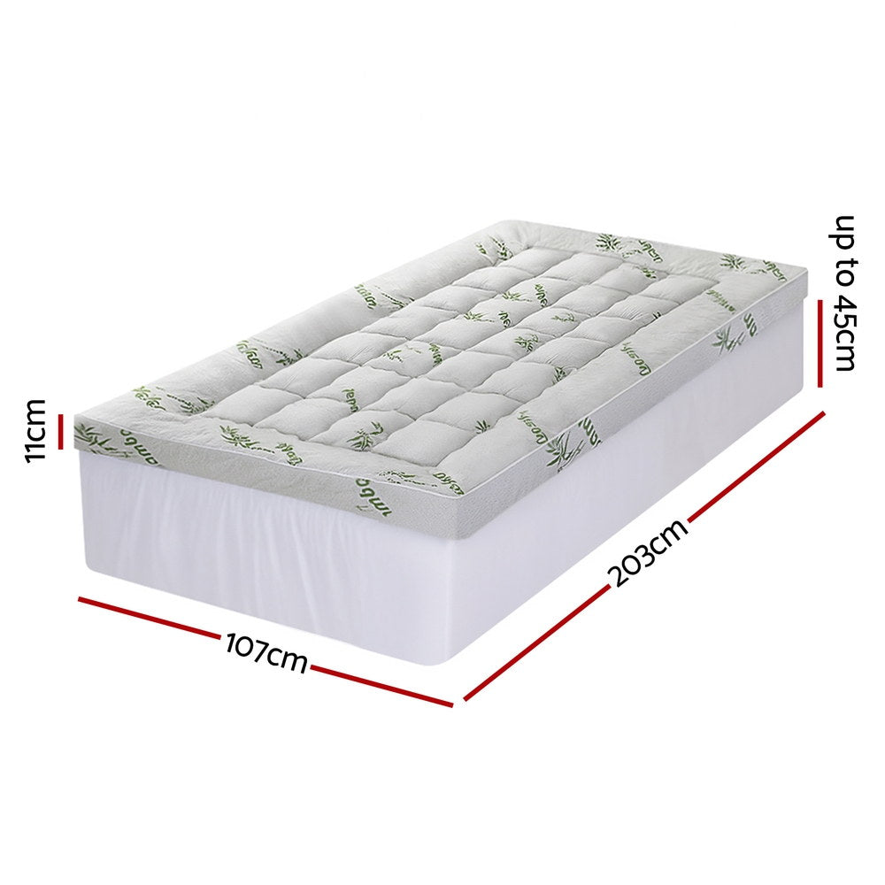 Giselle Bedding 1500GSM Pillowtop Mattress Topper Bamboo Mattress Pad for Back Pain Relief Washable 11cm TOPPER-BAM-11-KS