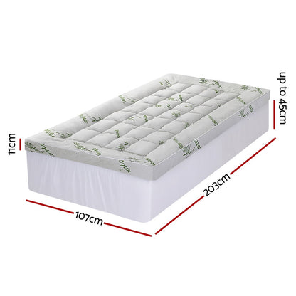 Giselle Bedding 1500GSM Pillowtop Mattress Topper Bamboo Mattress Pad for Back Pain Relief Washable 11cm TOPPER-BAM-11-KS
