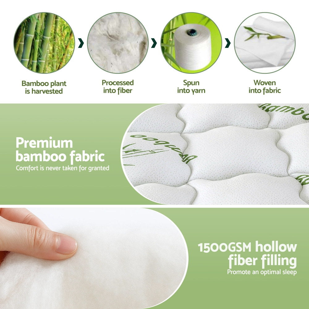 Giselle Bedding 1500GSM Pillowtop Mattress Topper Bamboo Mattress Pad for Back Pain Relief Washable 11cm TOPPER-BAM-11-KS