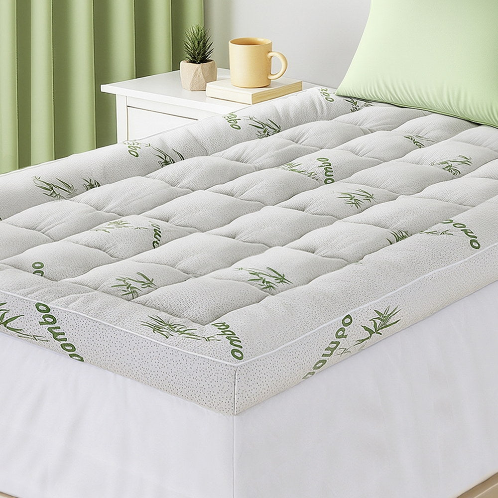 Giselle Bedding 1500GSM Pillowtop Mattress Topper Bamboo Mattress Pad for Back Pain Relief Washable 11cm TOPPER-BAM-11-KS