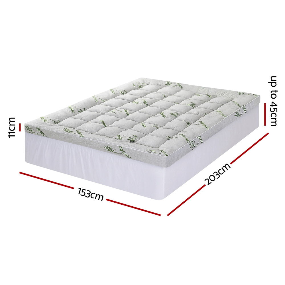 Giselle Bedding 1500GSM Pillowtop Mattress Topper Bamboo Mattress Pad for Back Pain Relief Washable 11cm TOPPER-BAM-11-Q