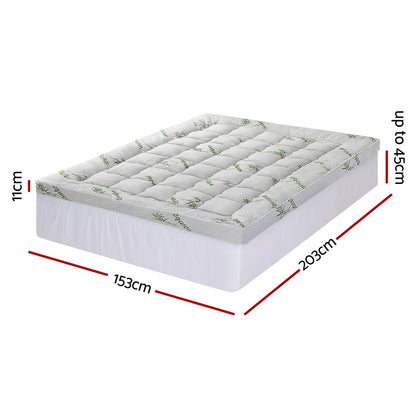 Giselle Bedding 1500GSM Pillowtop Mattress Topper Bamboo Mattress Pad for Back Pain Relief Washable 11cm TOPPER-BAM-11-Q