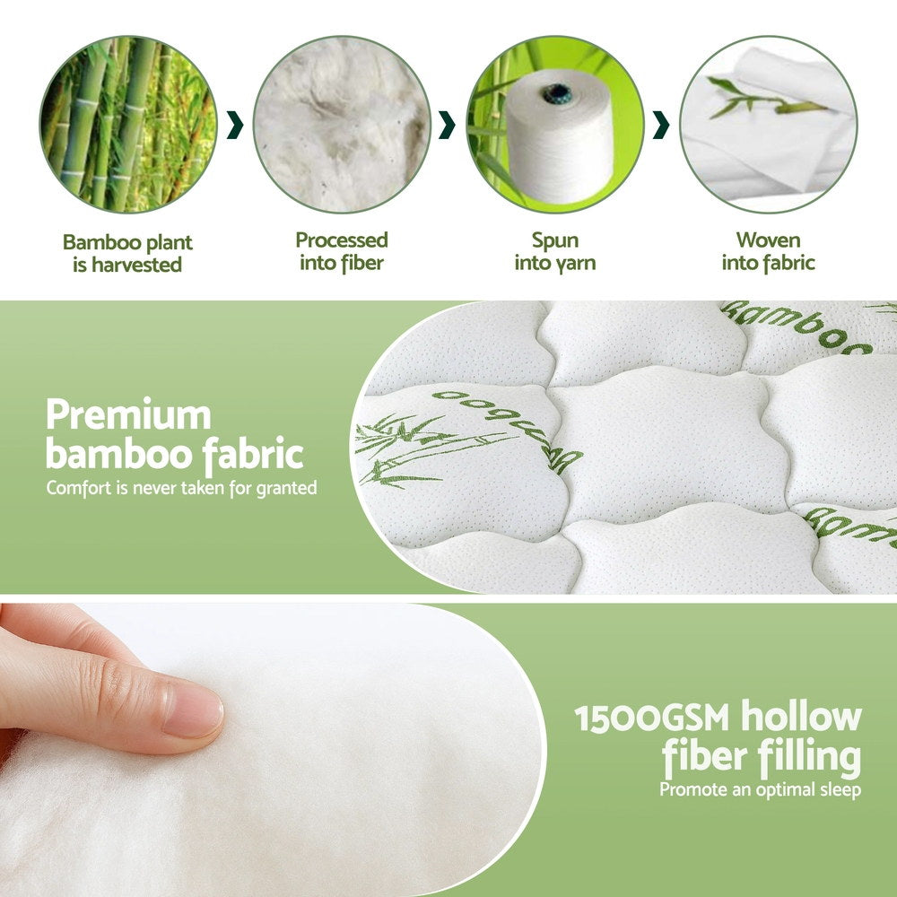 Giselle Bedding 1500GSM Pillowtop Mattress Topper Bamboo Mattress Pad for Back Pain Relief Washable 11cm TOPPER-BAM-11-Q