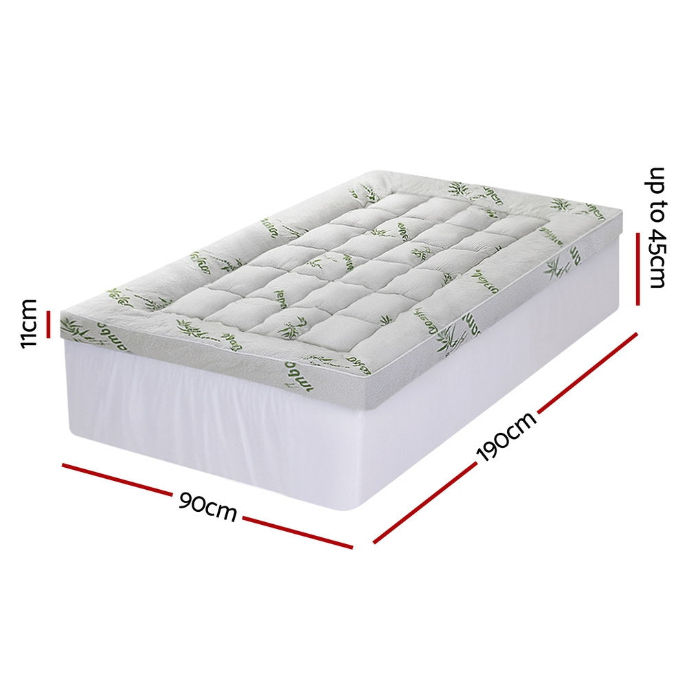 Giselle Bedding 1500GSM Pillowtop Mattress Topper Bamboo Mattress Pad for Back Pain Relief Washable 11cm TOPPER-BAM-11-S