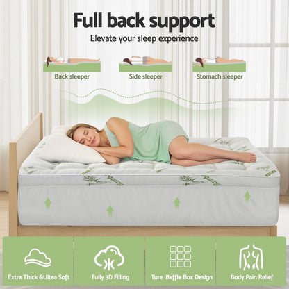 Giselle Bedding 1500GSM Pillowtop Mattress Topper Bamboo Mattress Pad for Back Pain Relief Washable 11cm TOPPER-BAM-11-S