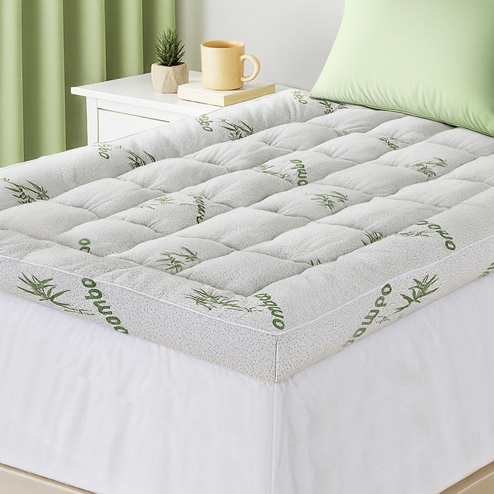 Giselle Bedding 1500GSM Pillowtop Mattress Topper Bamboo Mattress Pad for Back Pain Relief Washable 11cm TOPPER-BAM-11-S