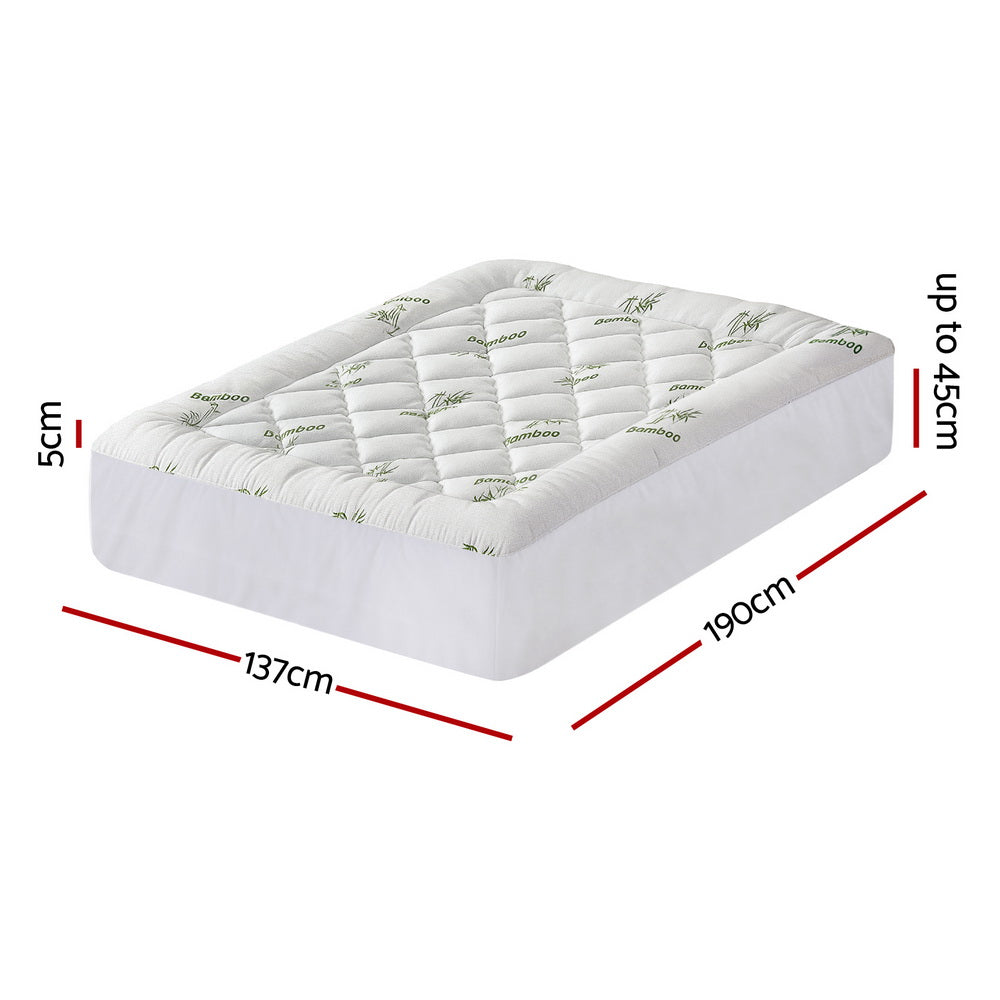 Giselle Bedding 5cm Pillowtop Mattress Topper 1000GSM Thick Soft Bamboo Cooling Pad for Back Pain Relief & TOPPER-BAM-5-D