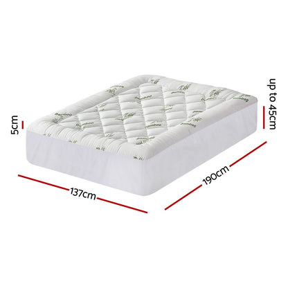 Giselle Bedding 5cm Pillowtop Mattress Topper 1000GSM Thick Soft Bamboo Cooling Pad for Back Pain Relief & TOPPER-BAM-5-D