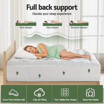 Giselle Bedding 5cm Pillowtop Mattress Topper 1000GSM Thick Soft Bamboo Cooling Pad for Back Pain Relief & TOPPER-BAM-5-D