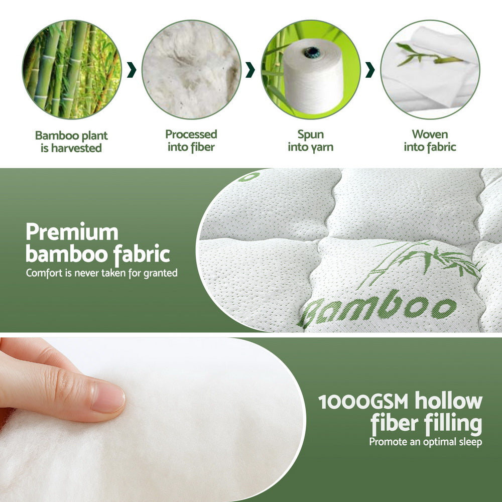 Giselle Bedding 5cm Pillowtop Mattress Topper 1000GSM Thick Soft Bamboo Cooling Pad for Back Pain Relief & TOPPER-BAM-5-D