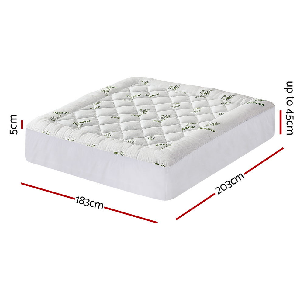Giselle Bedding 5cm Pillowtop Mattress Topper 1000GSM Thick Soft Bamboo Cooling Pad for Back Pain Relief & TOPPER-BAM-5-K