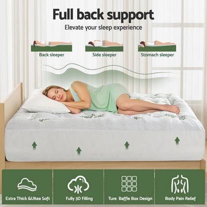 Giselle Bedding 5cm Pillowtop Mattress Topper 1000GSM Thick Soft Bamboo Cooling Pad for Back Pain Relief & TOPPER-BAM-5-K