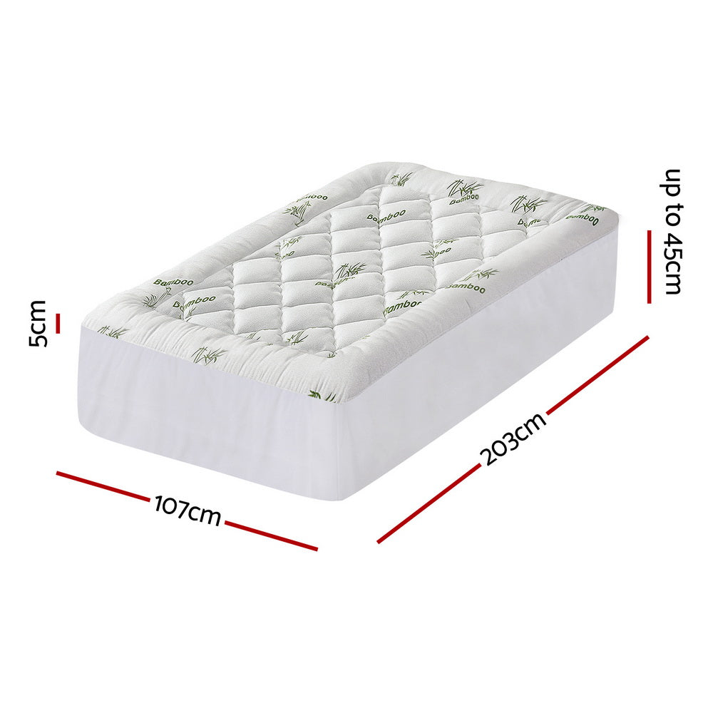 Giselle Bedding 5cm Pillowtop Mattress Topper 1000GSM Thick Soft Bamboo Cooling Pad for Back Pain Relief & TOPPER-BAM-5-KS