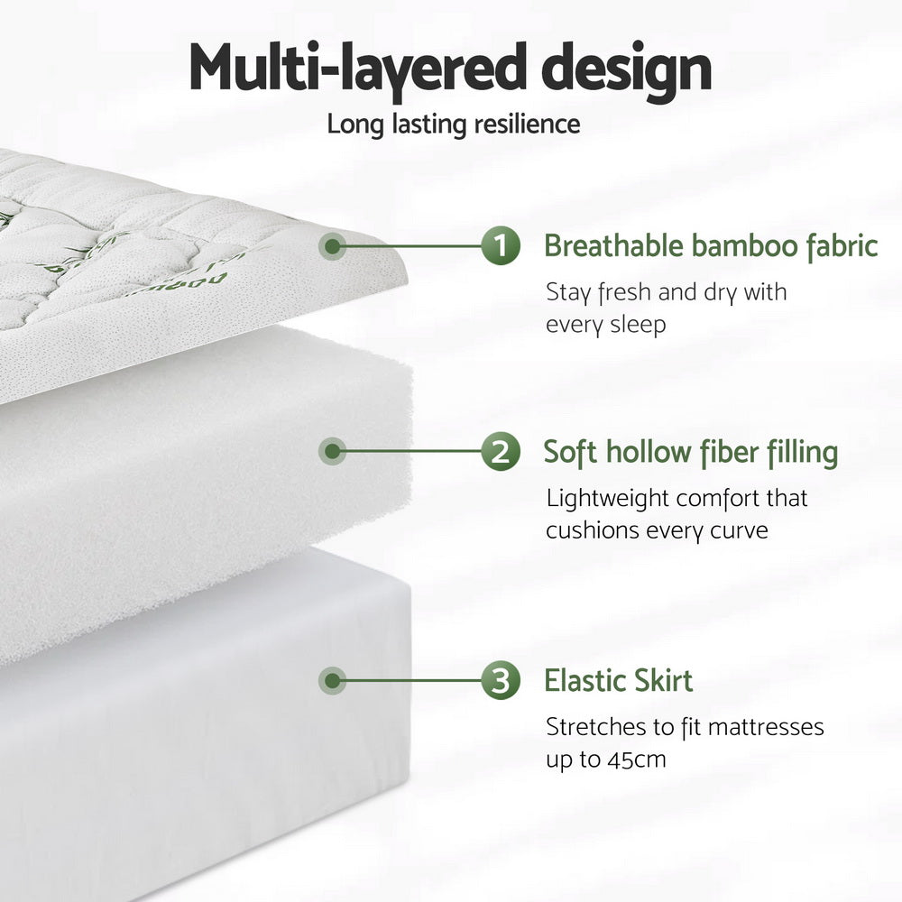 Giselle Bedding 5cm Pillowtop Mattress Topper 1000GSM Thick Soft Bamboo Cooling Pad for Back Pain Relief & TOPPER-BAM-5-KS