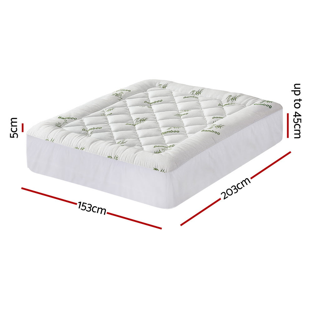 Giselle Bedding 5cm Pillowtop Mattress Topper 1000GSM Thick Soft Bamboo Cooling Pad for Back Pain Relief & TOPPER-BAM-5-Q