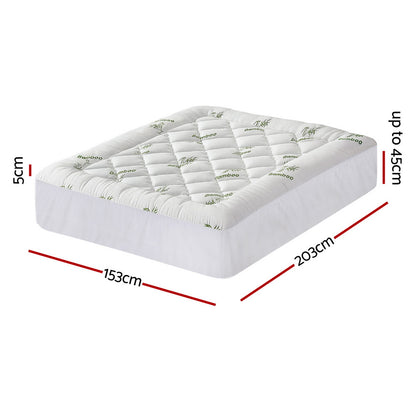 Giselle Bedding 5cm Pillowtop Mattress Topper 1000GSM Thick Soft Bamboo Cooling Pad for Back Pain Relief & TOPPER-BAM-5-Q