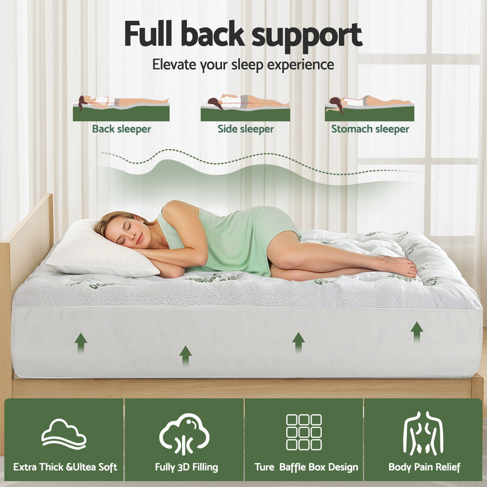 Giselle Bedding 5cm Pillowtop Mattress Topper 1000GSM Thick Soft Bamboo Cooling Pad for Back Pain Relief & TOPPER-BAM-5-Q