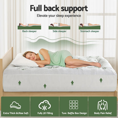Giselle Bedding 5cm Pillowtop Mattress Topper 1000GSM Thick Soft Bamboo Cooling Pad for Back Pain Relief & TOPPER-BAM-5-Q