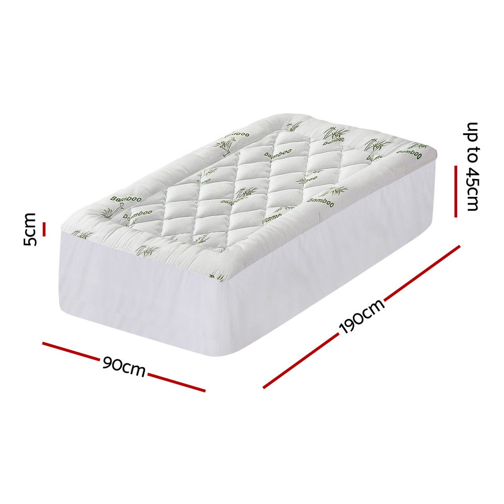 Giselle Bedding 5cm Pillowtop Mattress Topper 1000GSM Thick Soft Bamboo Cooling Pad for Back Pain Relief & Guest Bed, Washable Overfilled Cover with 45cm Deep Pocket Single