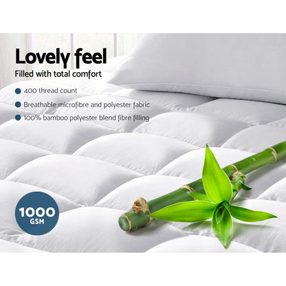 Giselle Bedding 5cm Bamboo Pillowtop Mattress Topper 1000GSM Mattress Pad for Back Pain Relief Washable TOPPER-BAM-Q