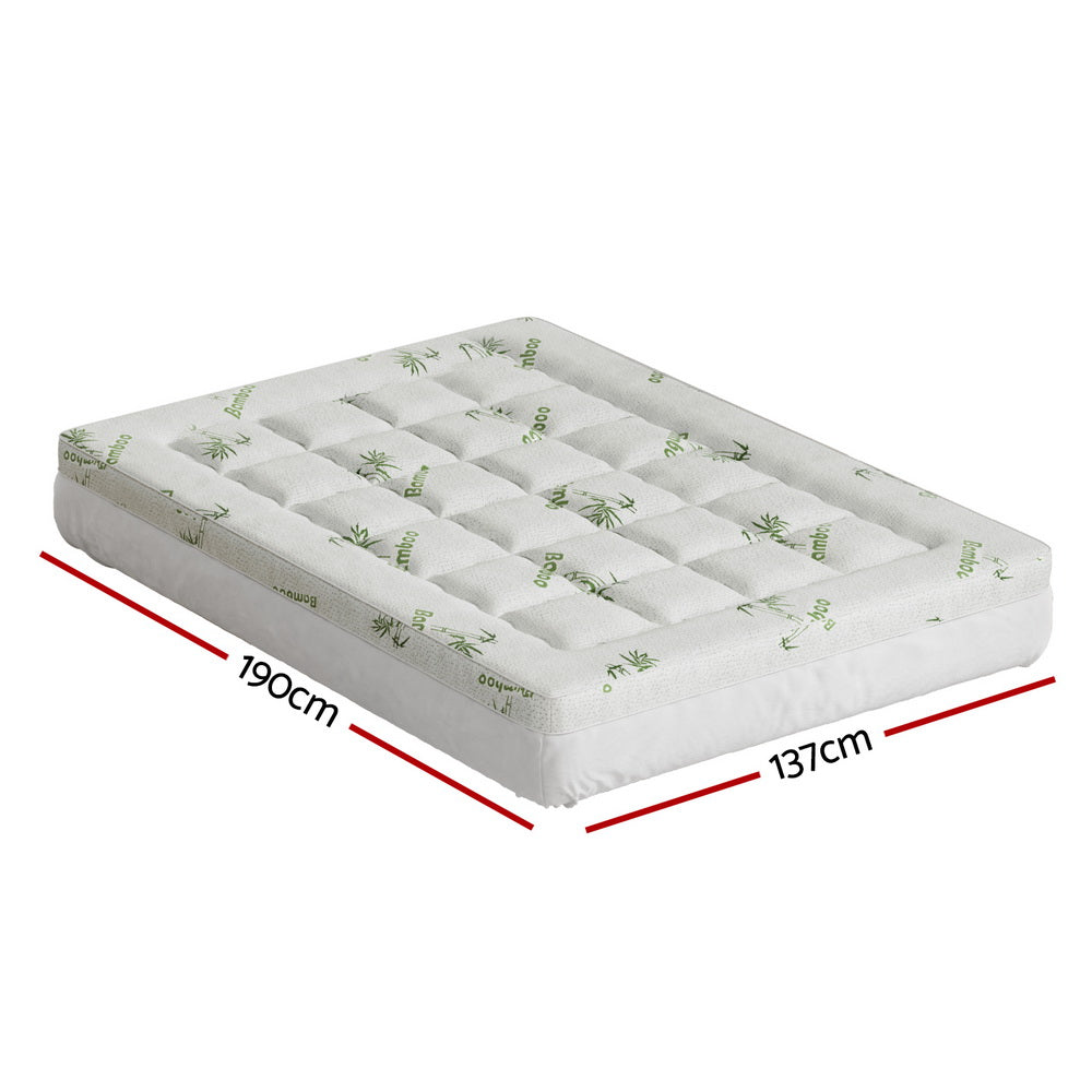 Giselle Bedding Pillowtop Mattress Topper 7.5cm Thick Bamboo Pad for Back Pain Relief Washable Skin-friendly TOPPER-BAM75-D