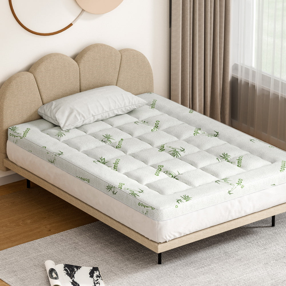 Giselle Bedding Pillowtop Mattress Topper 7.5cm Thick Bamboo Pad for Back Pain Relief Washable Skin-friendly TOPPER-BAM75-D