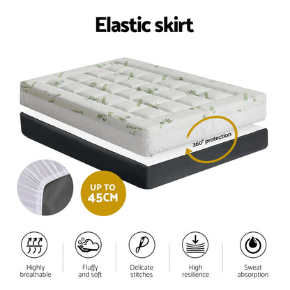 Giselle Bedding Pillowtop Mattress Topper 7.5cm Thick Bamboo Pad for Back Pain Relief Washable Skin-friendly TOPPER-BAM75-D