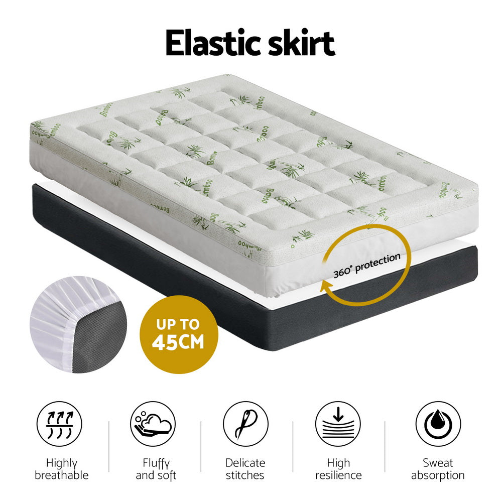 Giselle Bedding Pillowtop Mattress Topper 7.5cm Thick Bamboo Pad for Back Pain Relief Washable Skin-friendly TOPPER-BAM75-KS