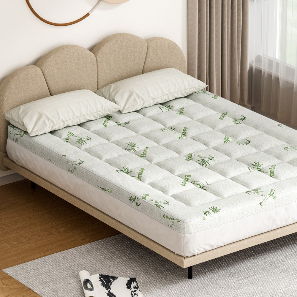 Giselle Bedding Pillowtop Mattress Topper 7.5cm Thick Bamboo Pad for Back Pain Relief Washable Skin-friendly TOPPER-BAM75-Q