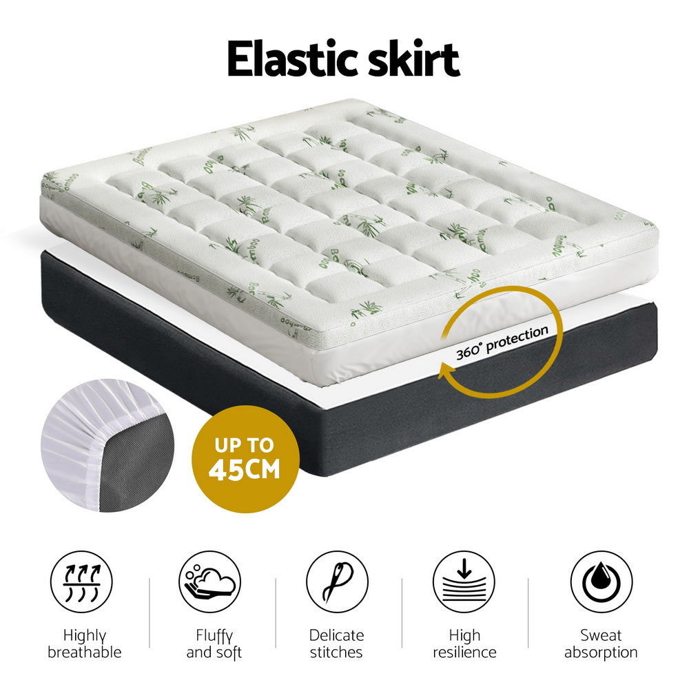 Giselle Bedding Pillowtop Mattress Topper 7.5cm Thick Bamboo Pad for Back Pain Relief Washable Skin-friendly TOPPER-BAM75-Q