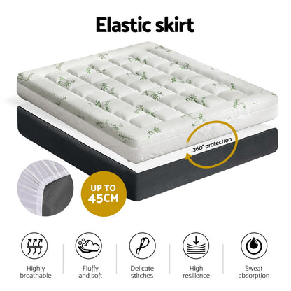 Giselle Bedding Pillowtop Mattress Topper 7.5cm Thick Bamboo Pad for Back Pain Relief Washable Skin-friendly TOPPER-BAM75-Q