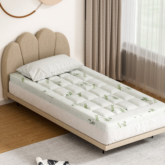 Giselle Bedding Pillowtop Mattress Topper 7.5cm Thick Bamboo Pad for Back Pain Relief Washable Skin-friendly TOPPER-BAM75-S