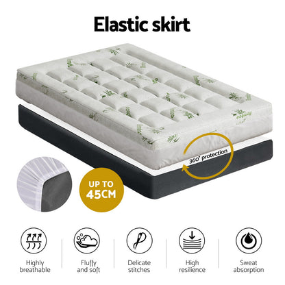 Giselle Bedding Pillowtop Mattress Topper 7.5cm Thick Bamboo Pad for Back Pain Relief Washable Skin-friendly TOPPER-BAM75-S
