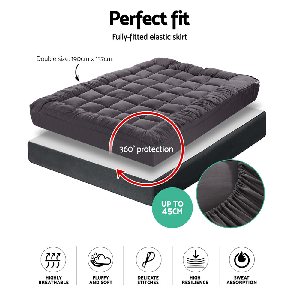 Giselle Bedding Bamboo Charcoal Filling Pillowtop Topper 1000GSM 5cm Thick Pillowtop Pad for Back Pain Relief TOPPER-CHAR-D