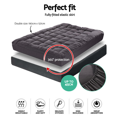 Giselle Bedding Bamboo Charcoal Filling Pillowtop Topper 1000GSM 5cm Thick Pillowtop Pad for Back Pain Relief TOPPER-CHAR-D