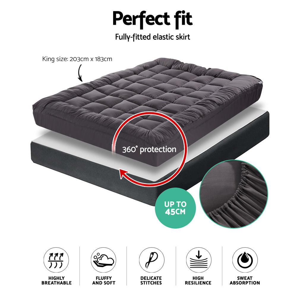 Giselle Bedding Bamboo Charcoal Filling Pillowtop Topper 1000GSM 5cm Thick Pillowtop Pad for Back Pain Relief TOPPER-CHAR-K