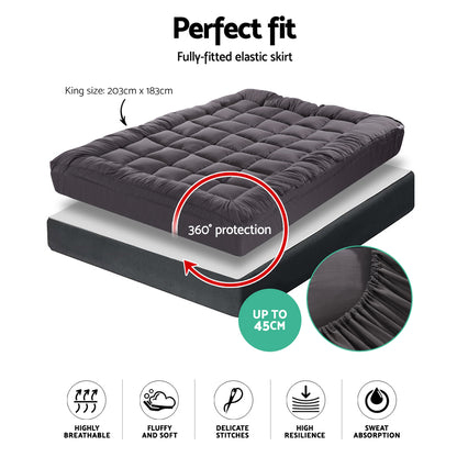 Giselle Bedding Bamboo Charcoal Filling Pillowtop Topper 1000GSM 5cm Thick Pillowtop Pad for Back Pain Relief TOPPER-CHAR-K