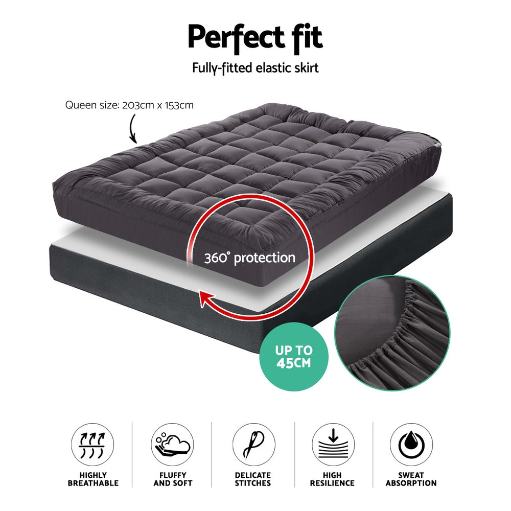 Giselle Bedding Bamboo Charcoal Filling Pillowtop Topper 1000GSM 5cm Thick Pillowtop Pad for Back Pain Relief TOPPER-CHAR-Q