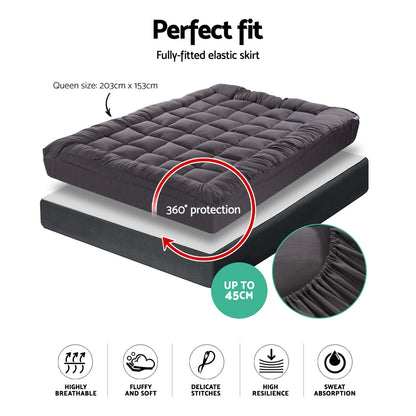 Giselle Bedding Bamboo Charcoal Filling Pillowtop Topper 1000GSM 5cm Thick Pillowtop Pad for Back Pain Relief TOPPER-CHAR-Q