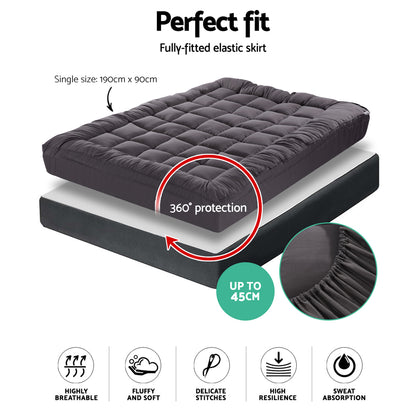 Giselle Bedding Bamboo Charcoal Filling Pillowtop Topper 1000GSM 5cm Thick Pillowtop Pad for Back Pain Relief TOPPER-CHAR-S