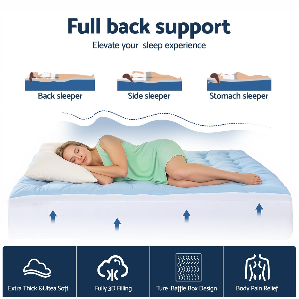 Giselle Bedding Pillowtop Mattress Topper 5cm Reversible Cooling & Soft Coral Fleece Pad for Back Pain Relief, Washable Skin-friendly Bed Protector with 45cm Deep Pocket King