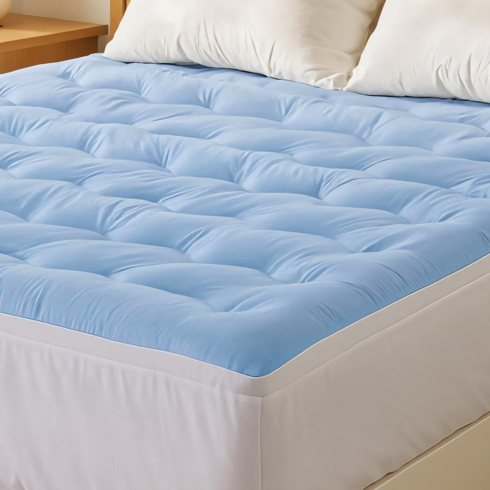 Giselle Bedding Pillowtop Mattress Topper 5cm Reversible Cooling & Soft Coral Fleece Pad for Back Pain Relief, Washable Skin-friendly Bed Protector with 45cm Deep Pocket King