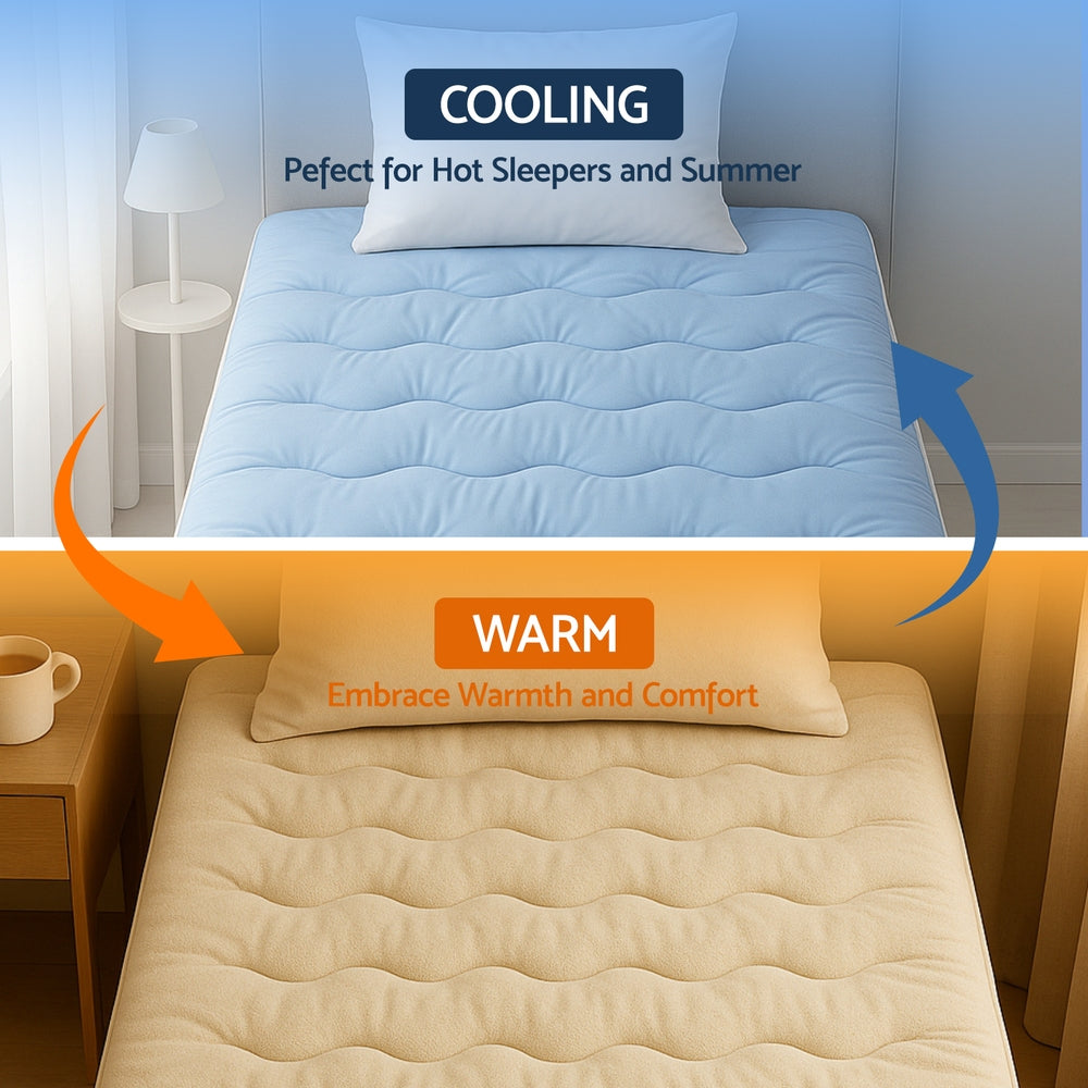 Giselle Bedding Pillowtop Mattress Topper 5cm Reversible Cooling & Soft Coral Fleece Pad for Back Pain TOPPER-DS-KS